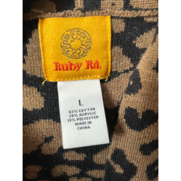 Ruby Rd Road Animal Print Cardigan Open Sz Large Black Brown Leopard  Mob Wife - Picture 3 of 5